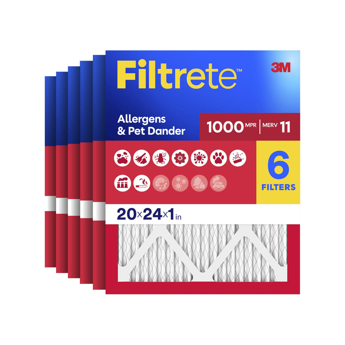 Filtrete 20x25x1 Air Filter, MERV 11, MPR 1000, 6 HVAC Filters