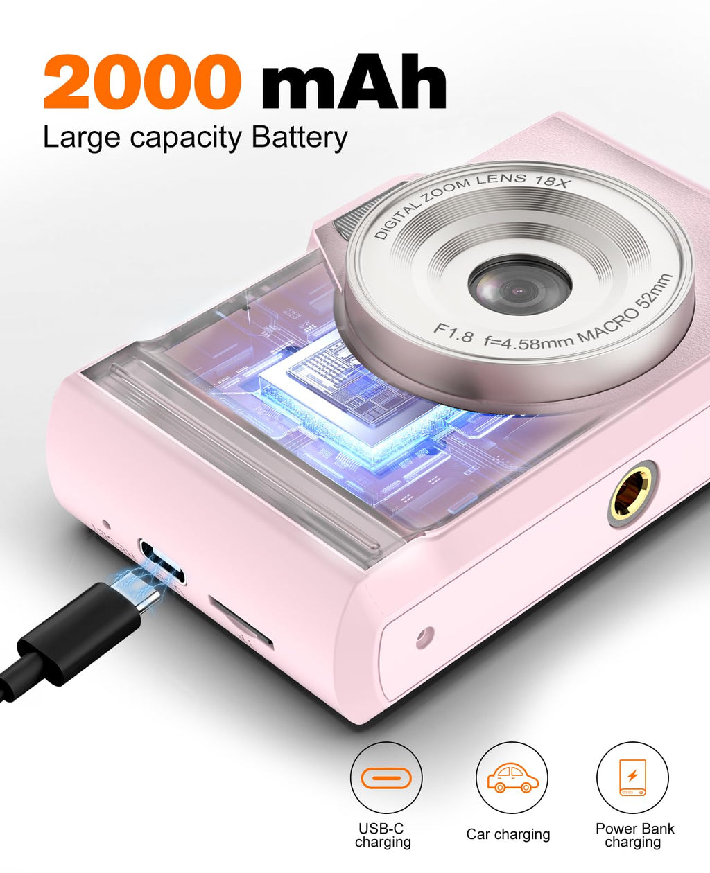 Digital Camera 4K 64MP Portable Vlogging Camera with 32GB SD Card