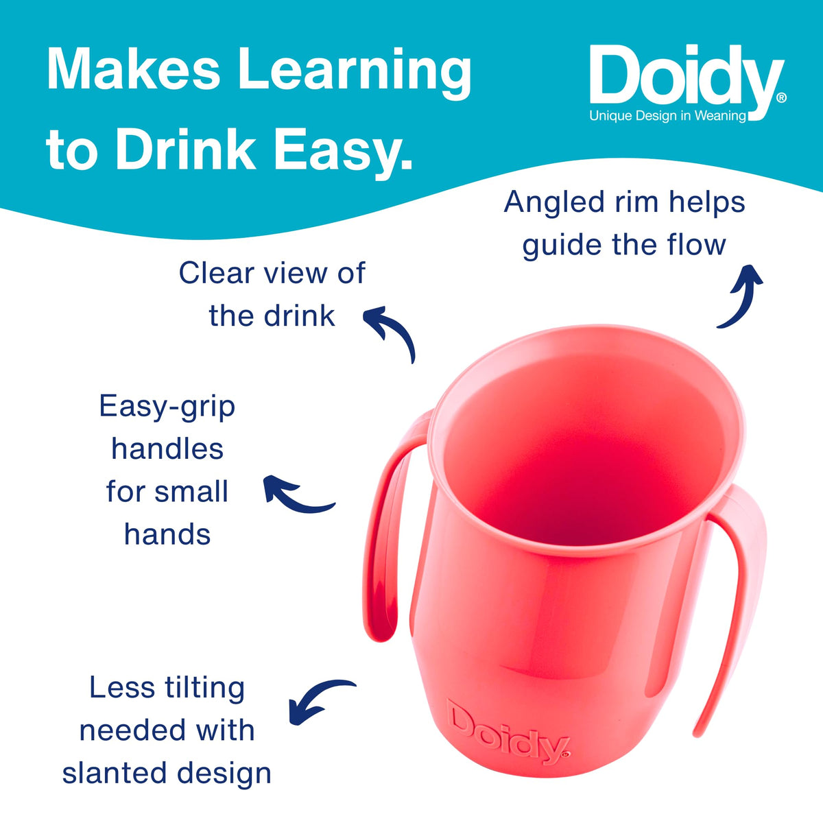 Doidy Cup, Open Cup for Training Baby 6 Months-3 Years, 200ml, Slanted Weaning Cup with Handles for Learning to Drink, BPA Free (Orange)