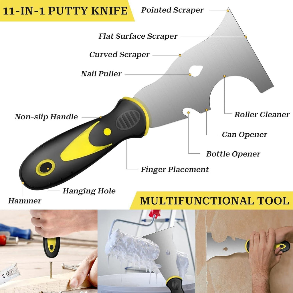 suokoun Paint Wallpaper Scraper Set, 2'', 4'', 6'', 8'' Stainless Steel Paint Scraper Set with Soft Handle, Plastering Tools for Drywall(4 Pack)