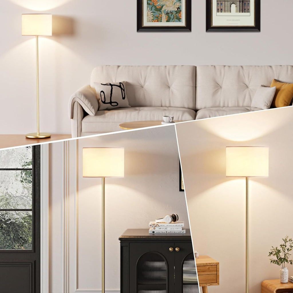Ambimall Floor Lamp for Living Room with Smart Light Bulb, RGB + Stepless Dimmable Colors Temperature & Brightness(White Shade & Black Pole)