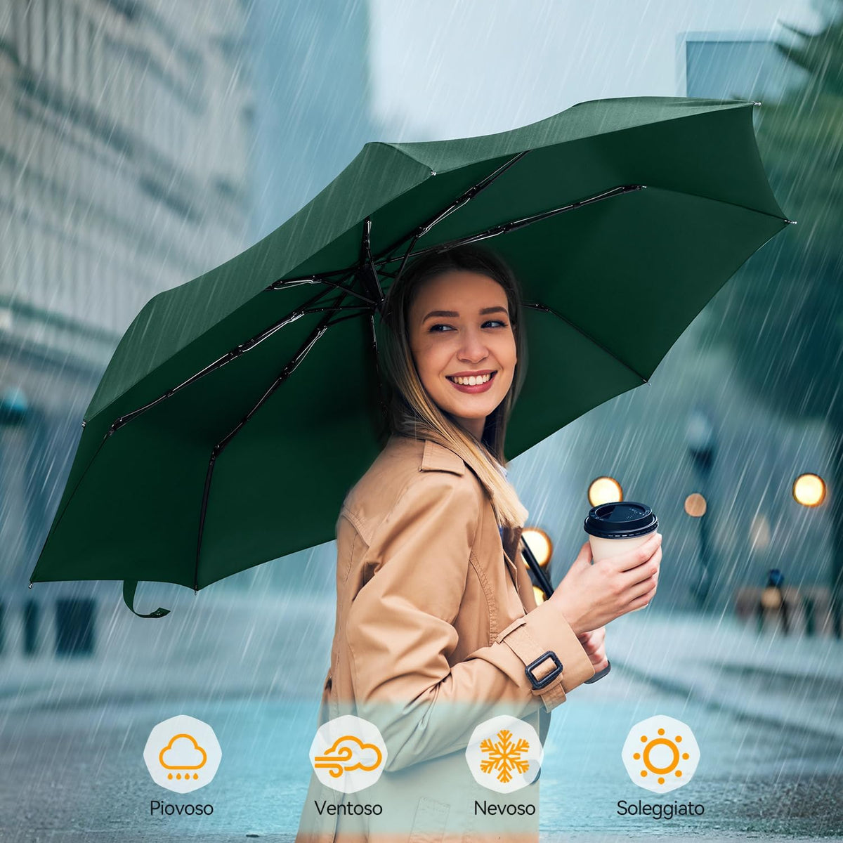 TechRise Umbrella, Compact Strong Windproof Automatic Umbrellas, Folding Lightweight, Portable Travel Golf Umbrella for Rain