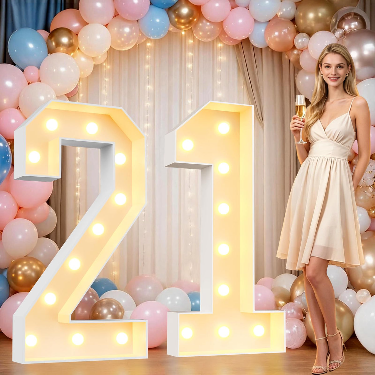 Pooqla 2.4FT Light Up Numbers, Marquee Numbers 2.4 Feet Tall Party Decor for Her Him, Mosaic Big Sign for 7th 17th 70th Birthday Anniversary Decoration Backdrop, Large Pre-Cut Frame Number 7