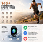 Smart Watch for Men Women Answer/Make Call, 1.85" Smartwatch, Fitness Watch with Heart Rate Blood Pressure Sleep Monitor,IP68 Waterproof Step Counter Watch Compatible Android IOS black