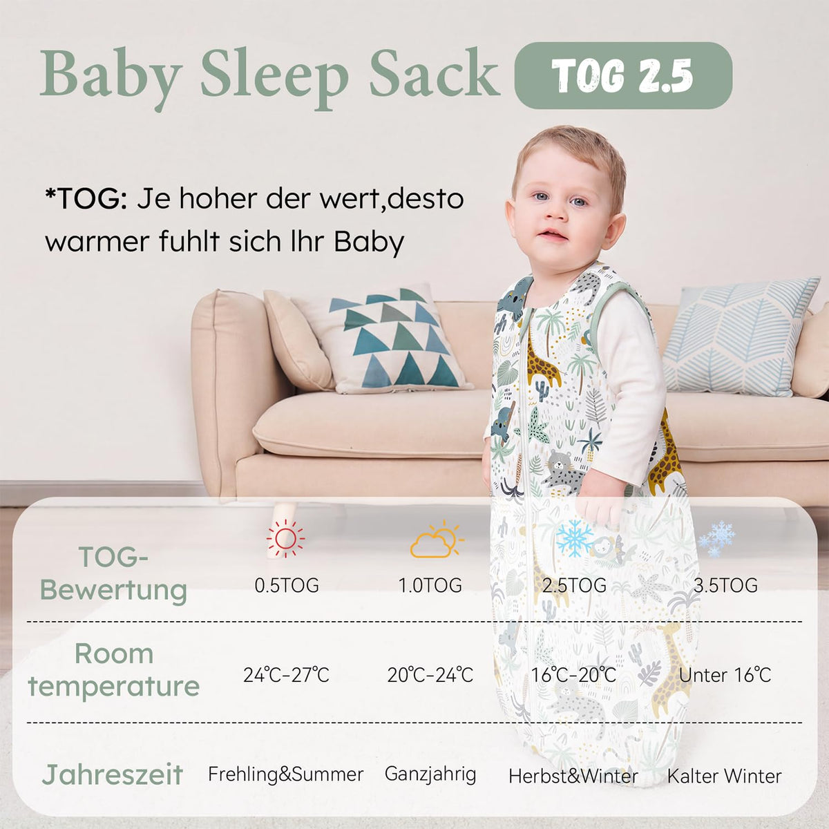 Yoofoss Baby Sleeping Bag 2.5 Tog 12-18 Months Grey