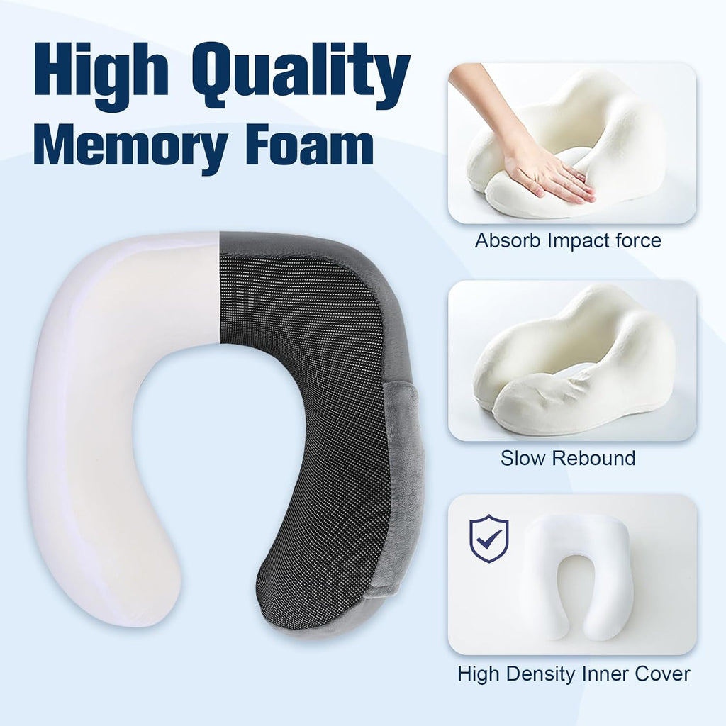 Cirorld Travel Pillow for Airplane, Neck Pillow for Travel, Memory Foam Travel Neck Pillow for Adults, Adjustable & Compact Flight Pillow, Ergonomic Neck Cushion, With Ear Plugs, Eye Mask, Carry Bag