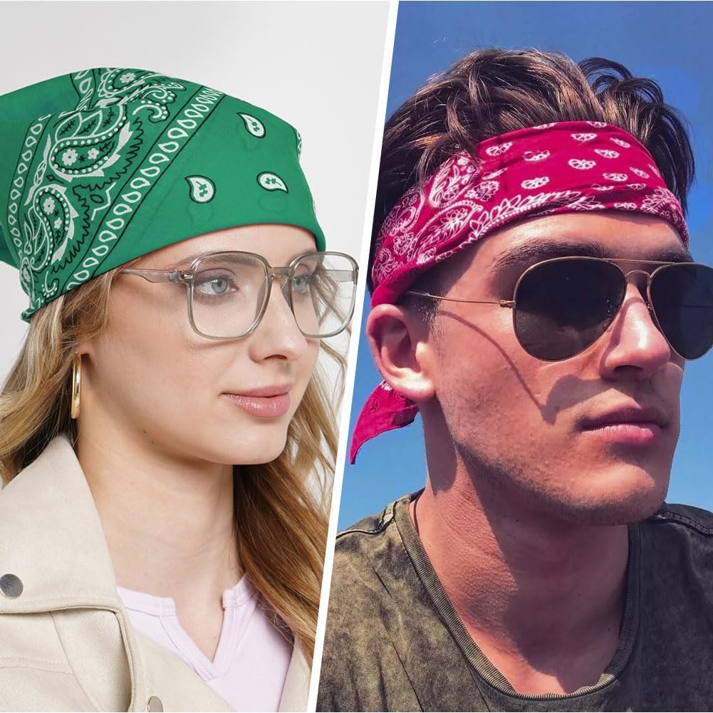 Aomig Bandana Head Scarf for Men and Women, Stylish Cowboy Headband Handkerchief, Multi-purpose Hair Scarf Paisley Print Unisex Headwraps, Bib Party Face Covering Headwear for Motorcycling