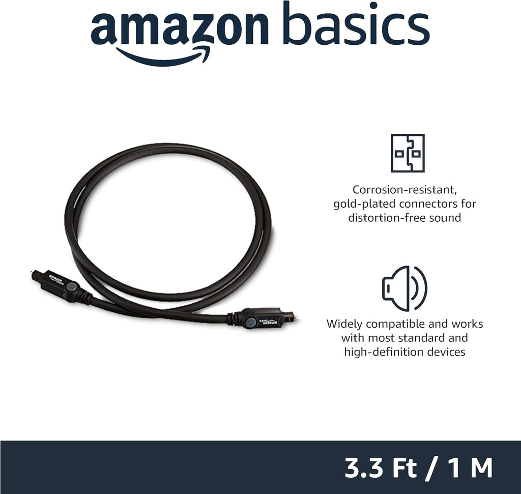 Amazon Basics Toslink Optical Audio Cable for Sound Bar, Home Theatre, 1 m, Black