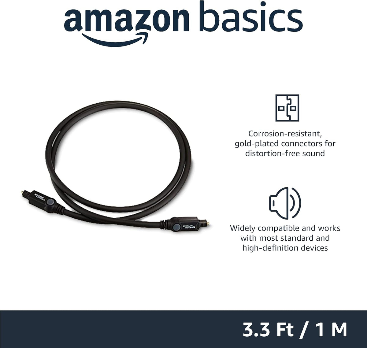 Amazon Basics Toslink Optical Audio Cable for Sound Bar, Home Theatre, 1 m, Black
