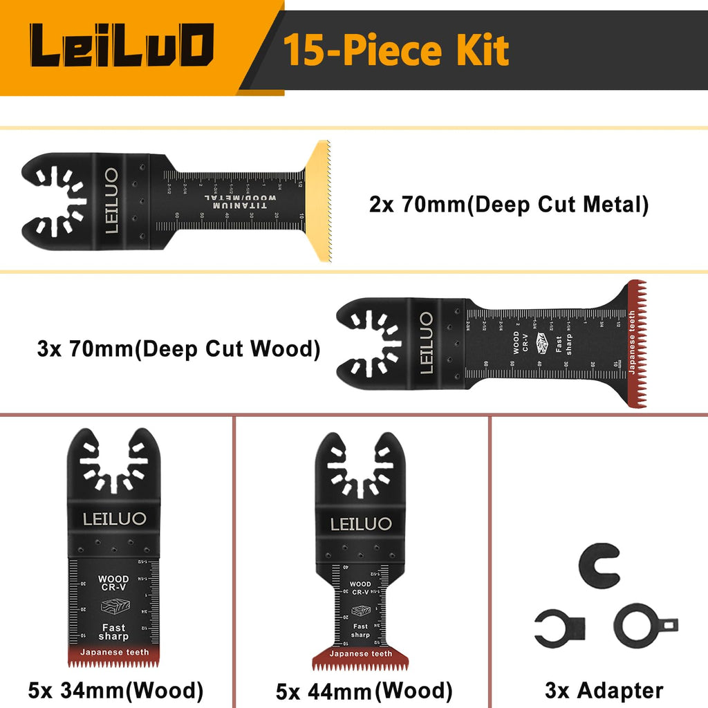 LEILUO 32Pcs Oscillating Tool Blades Wood Metal Multitool Blades Set