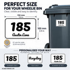 Set of 4 Personalised Wheelie Bin Stickers, Custom Bin Number Stickers with House Number and Street Name, Waterproof Labels for Rubbish and Recycling Bins, Easy Apply, 100 x 150mm (Style - Classic)