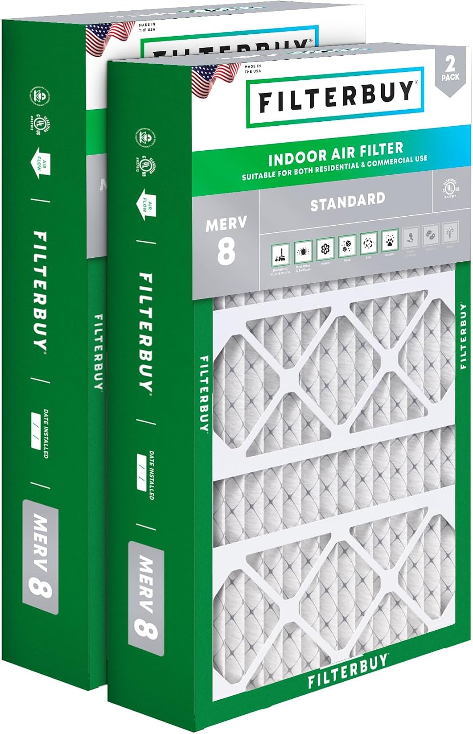 Filterbuy 22x24x5 Air Filter MERV 8 Dust & Allergy Defense (2-Pack)