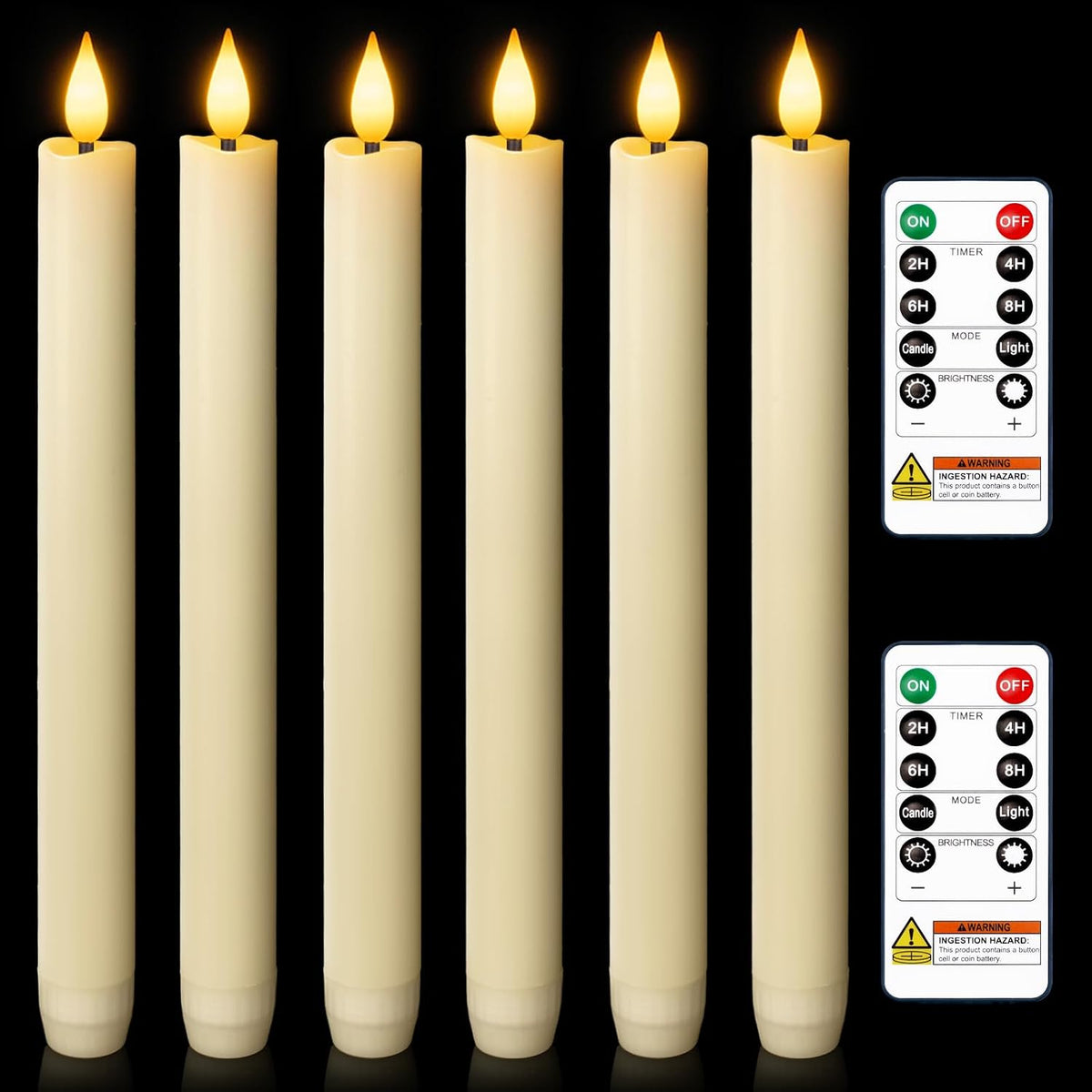 Homemory Real Wax LED Flameless Taper Candles with Remote Timer, 9.6 Inches Ivory Fake Candlesticks, Dripless Battery Operated Window Candle with 3D Flickering Flame for Fireplace Xmas Halloween