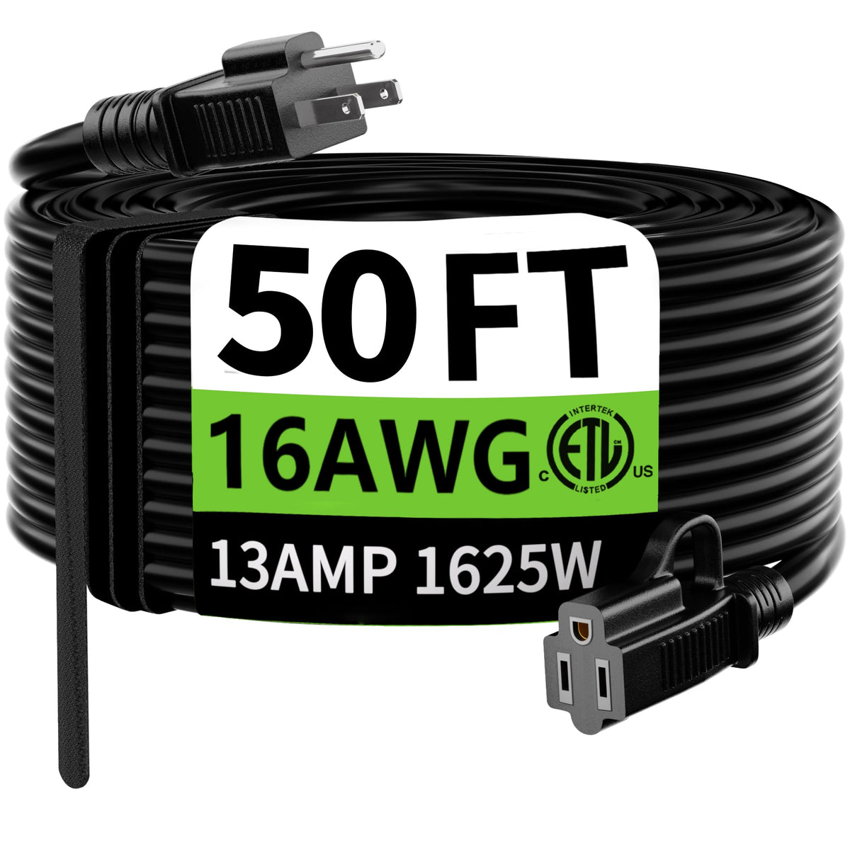 HUANCHAIN Indoor Black Extension Cord 3 FT Waterproof 16/3 Gauge