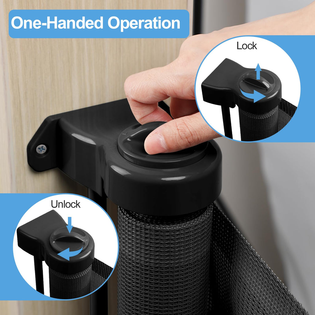 Retractable Mesh Baby & Dog Gate for Stairs, 86cm Tall x 140cm Wide, Black