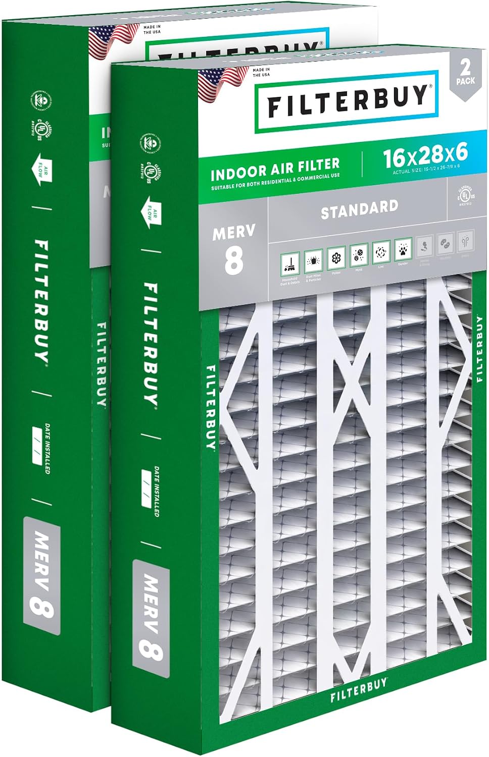 Filterbuy 22x24x5 Air Filter MERV 8 Dust & Allergy Defense (2-Pack)