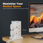 TESSAN Tower Black Extension Lead with USB C Slots