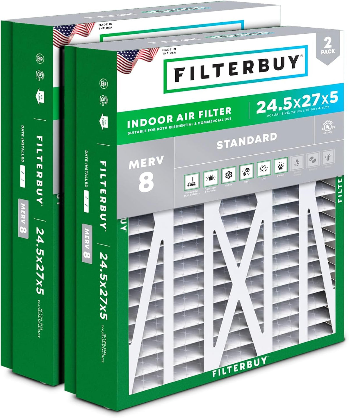 Filterbuy 22x24x5 Air Filter MERV 8 Dust & Allergy Defense (2-Pack)