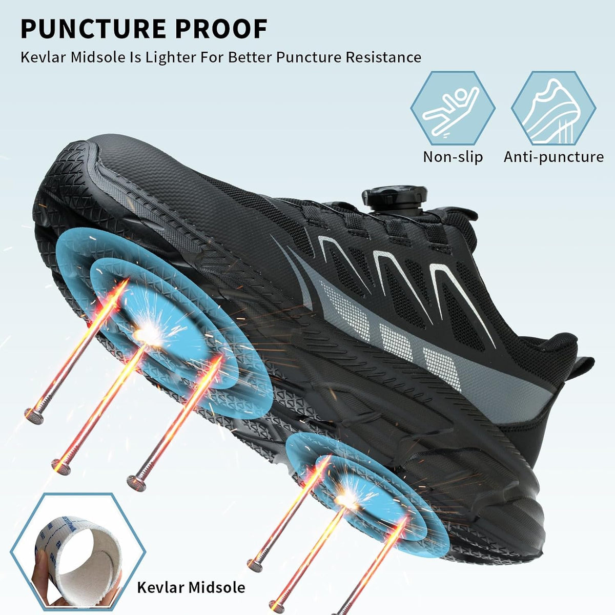 Safety Trainers Men Women Steel Toe Cap Trainers Lightweight Work Safety Shoes Breathable Non Slip Steel Toe Cap Boots Swivel Buckle Shoelaces