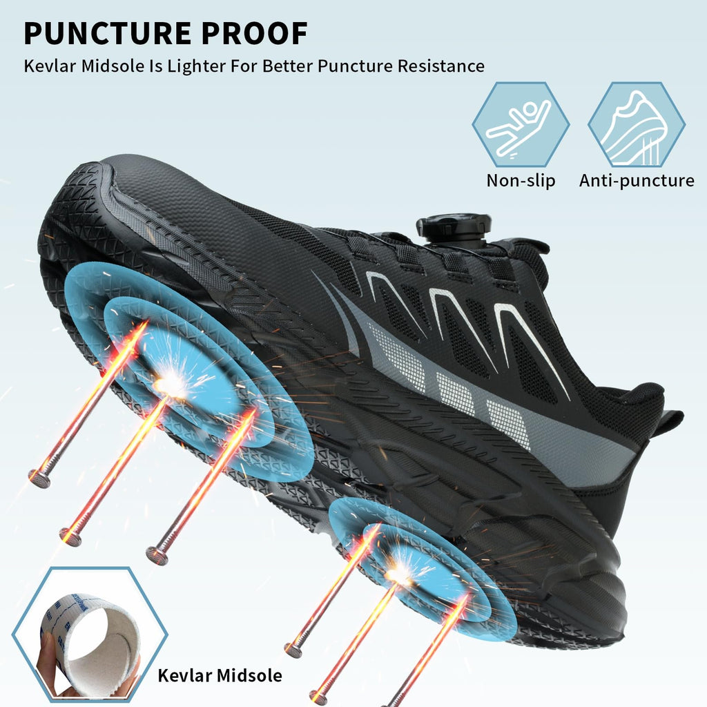 Safety Trainers Men Women Steel Toe Cap Trainers Lightweight Work Safety Shoes Breathable Non Slip Steel Toe Cap Boots Swivel Buckle Shoelaces