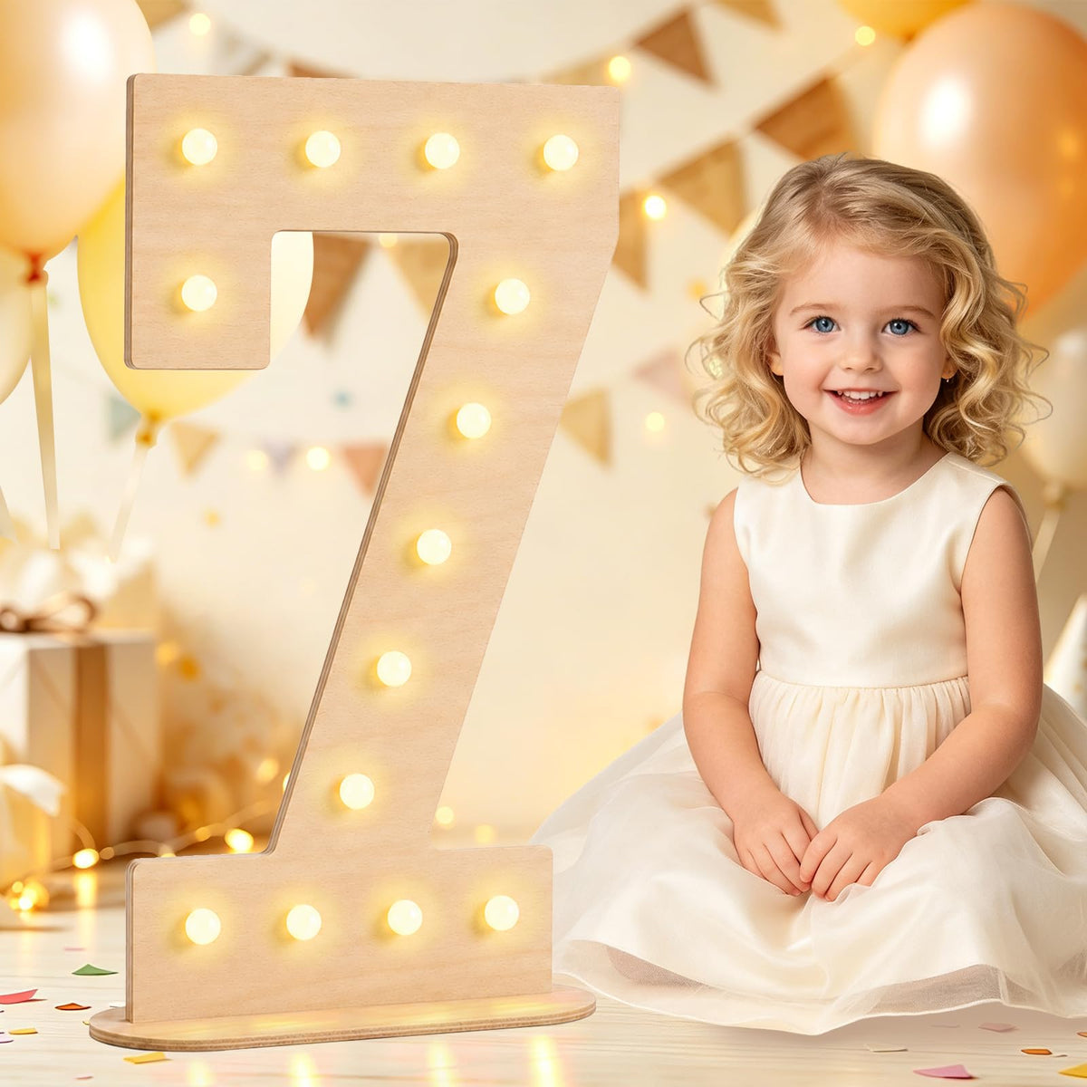 Pooqla 2.4FT Light Up Numbers, Marquee Numbers 2.4 Feet Tall Party Decor for Her Him, Mosaic Big Sign for 7th 17th 70th Birthday Anniversary Decoration Backdrop, Large Pre-Cut Frame Number 7