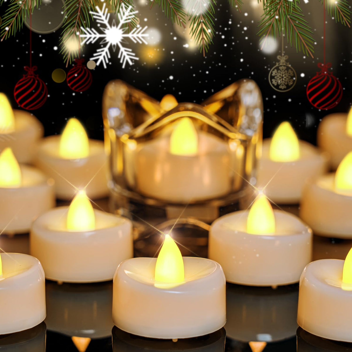 merrynights Flameless Candles, 24 Pack LED Tea Lights Candles Battery Operated, Last 200+ Hrs Flickering Tea Lights, Flameless Tealight Candles for Halloween Diwali Fall Christmas Wedding