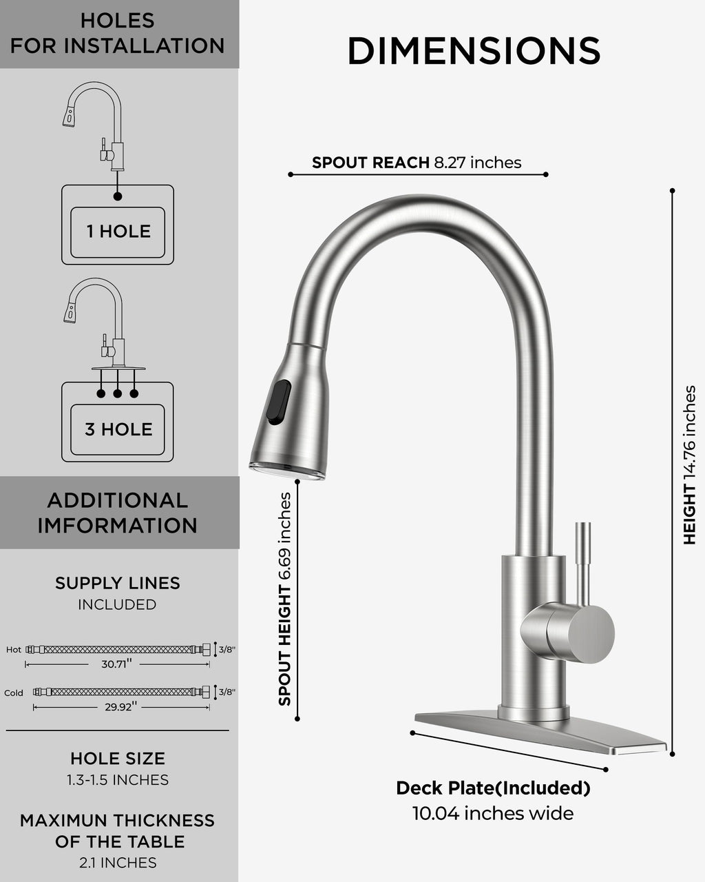 FORIOUS Kitchen Faucet with Cup Washer, Pull Down Sprayer, Brushed Nickel