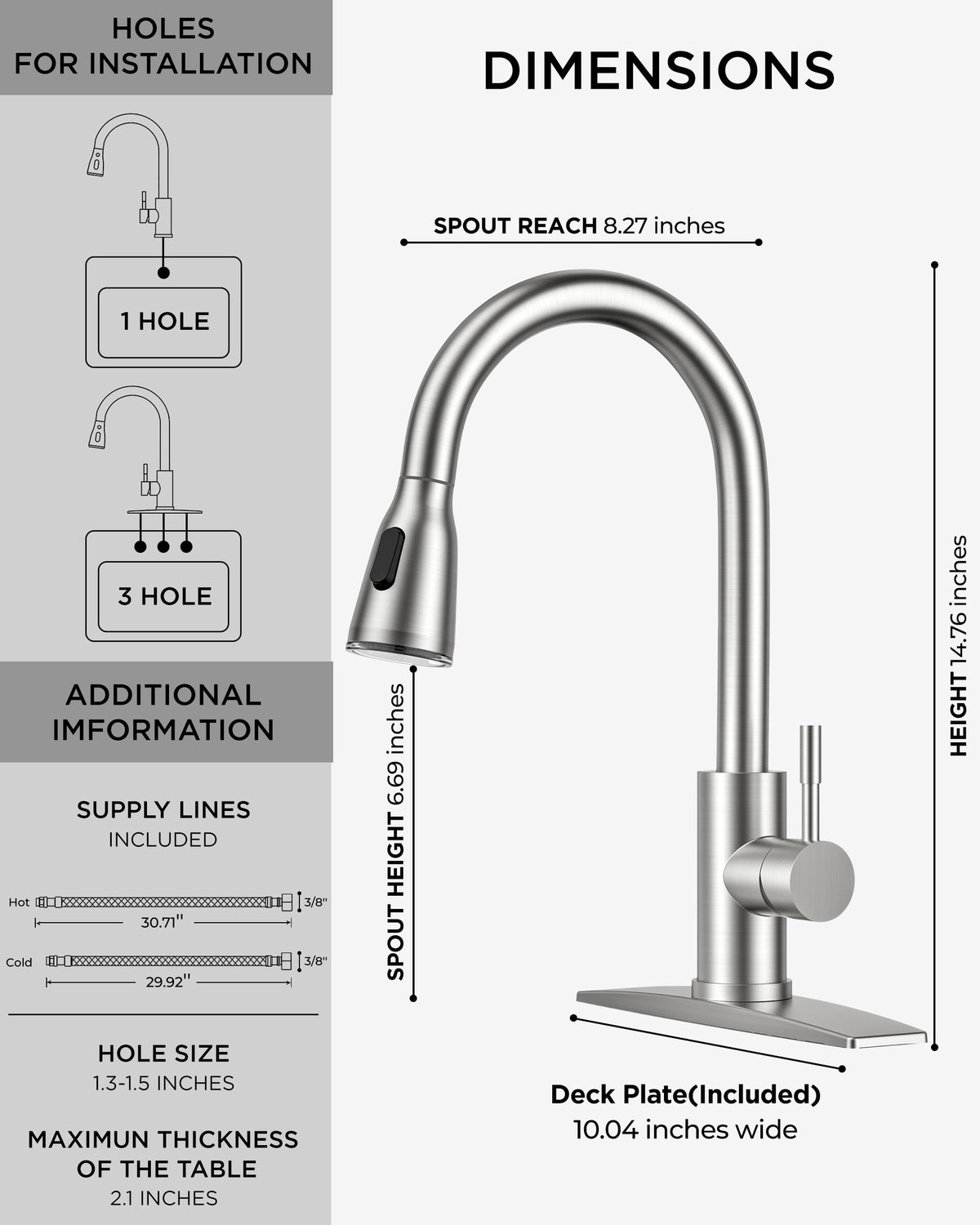 FORIOUS Kitchen Faucet with Cup Washer, Pull Down Sprayer, Brushed Nickel