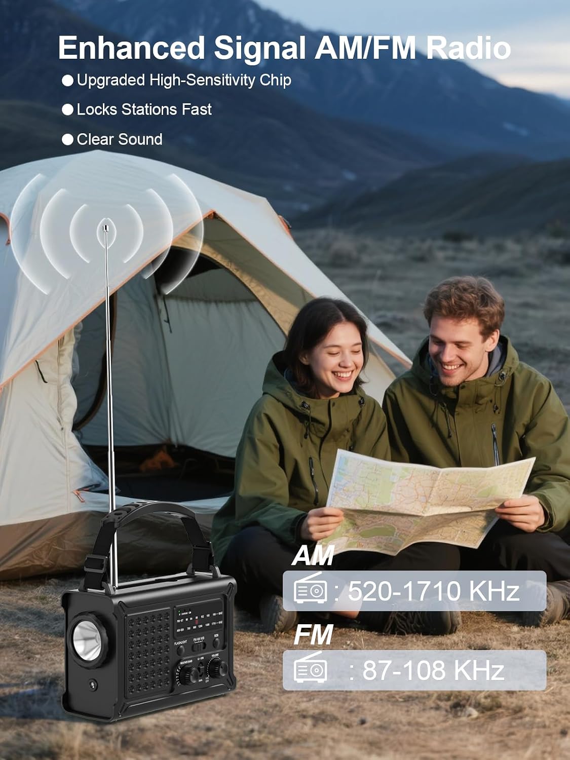 ROCAM Emergency Radio with 12000 mAh Rechargeable Battery, AM/FM Wind-Up Radio with Solar & Hand Crank Power – 8500mm² Solar Panel, Hi-Fi Sound, 120dB SOS Alarm Perfect for Camping & Outdoor
