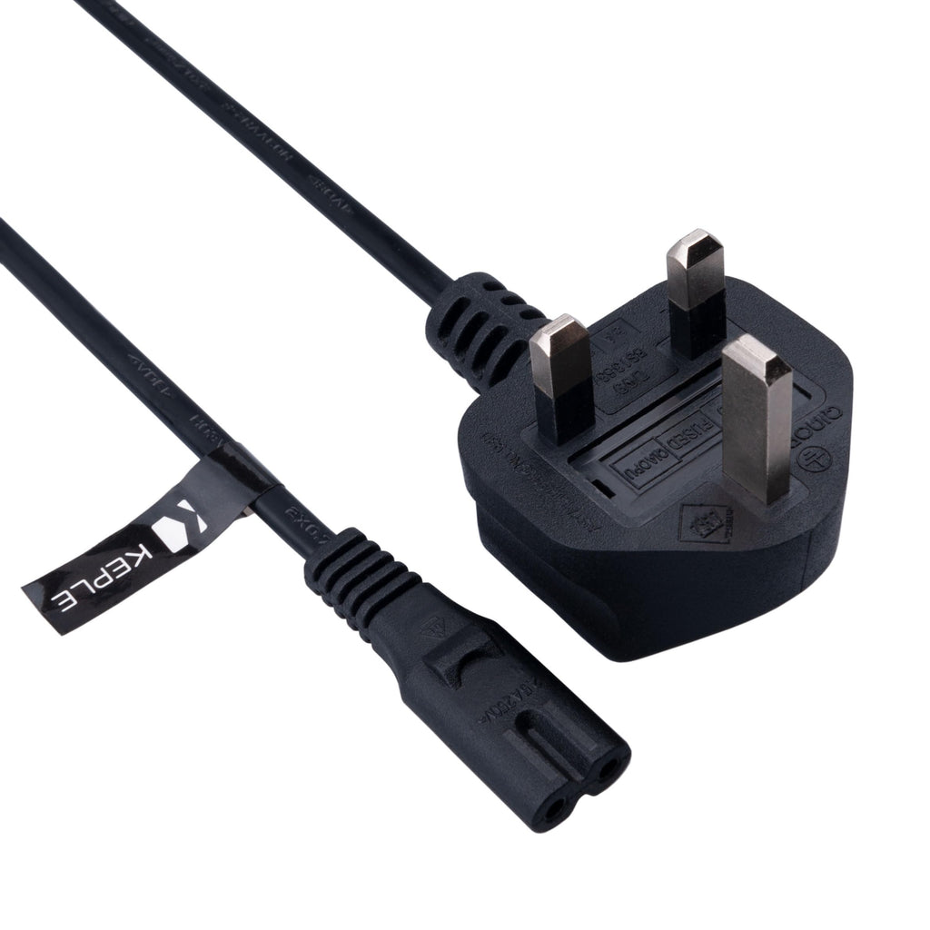 Keple 2m Figure 8 Power Lead - C7 2 Pin Mains Cable Compatible with PS5 PS4 Xbox Samsung LG HP Canon Sony Pixma Panasonic Brother Philips Sharp JVC Asus Toshiba - Printers TV etc. UK Plug (Black)