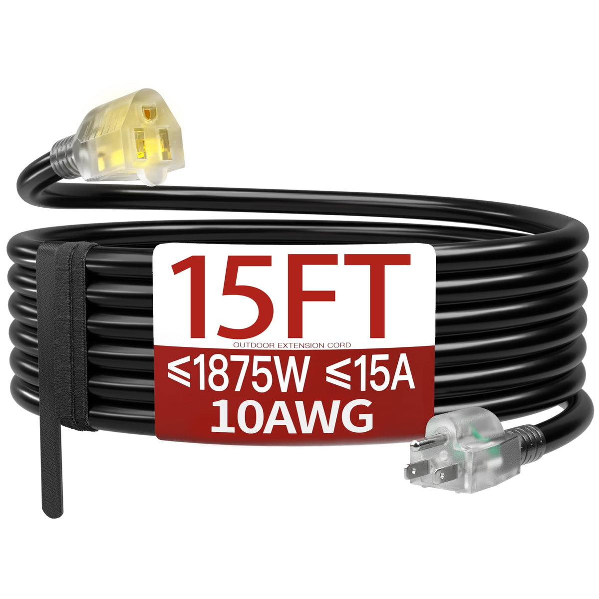 Skrizcable 16/3 15 FT Outdoor Extension Cord Waterproof, Black Power Cord