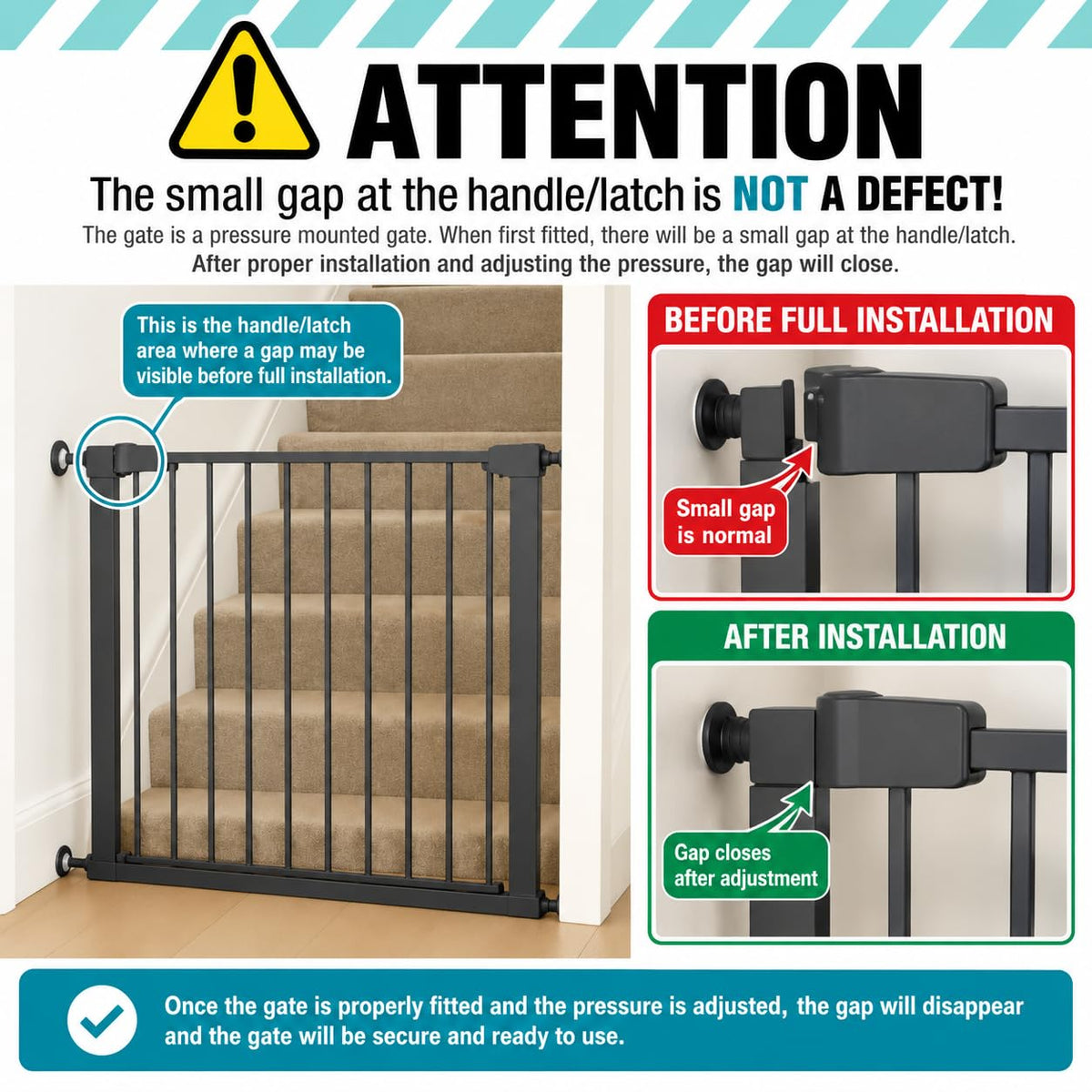For Your Little One Pressure Fit Safety Stair Gate – No Screws Needed | One-Hand Opening | Secure Baby & Pet Gate for Stairs, Doorways & Hallways (Grey, 7 cm Extension Only)