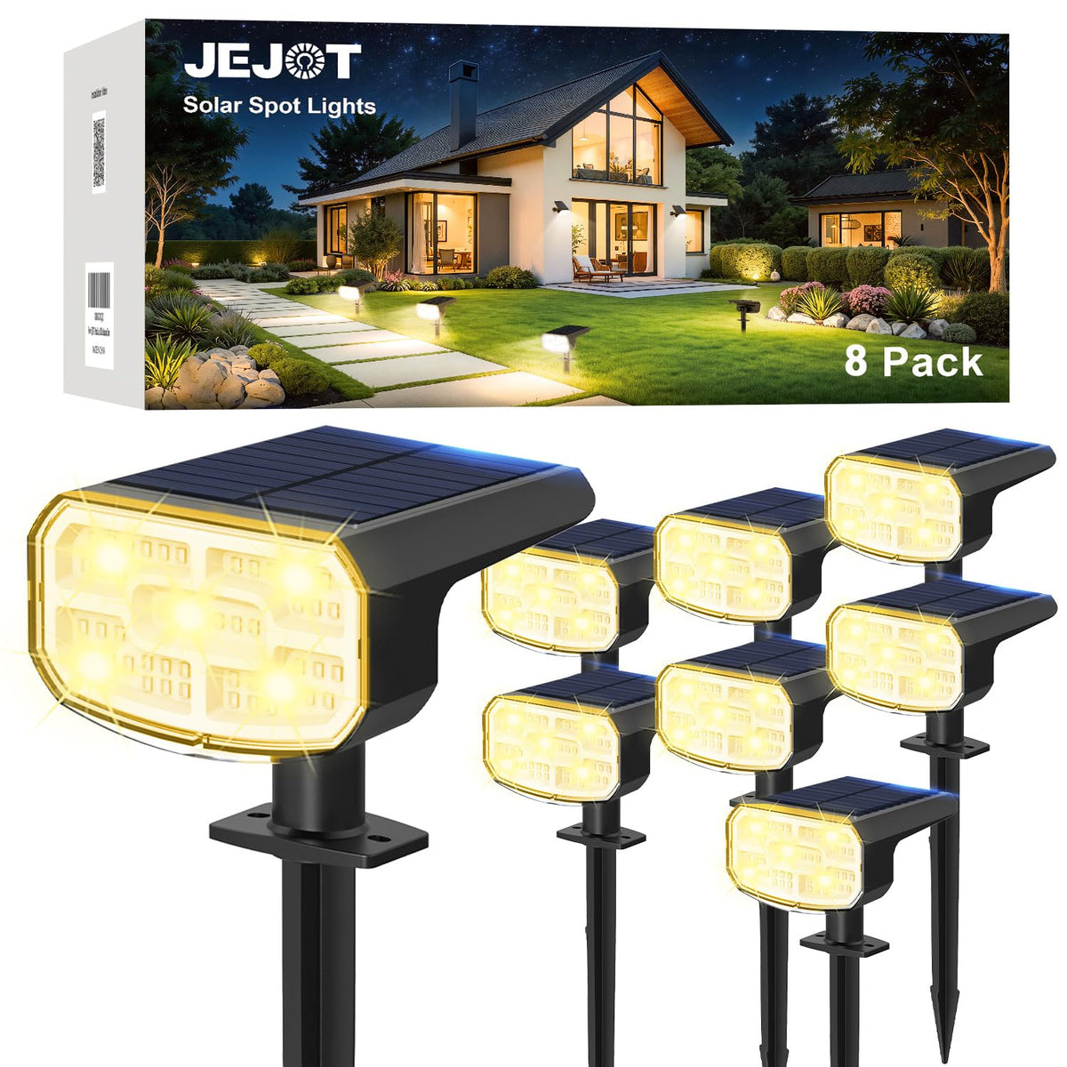 JEJOT Solar Spot Lights Outdoor Waterproof, Solar Spotlights, 2 Pack
