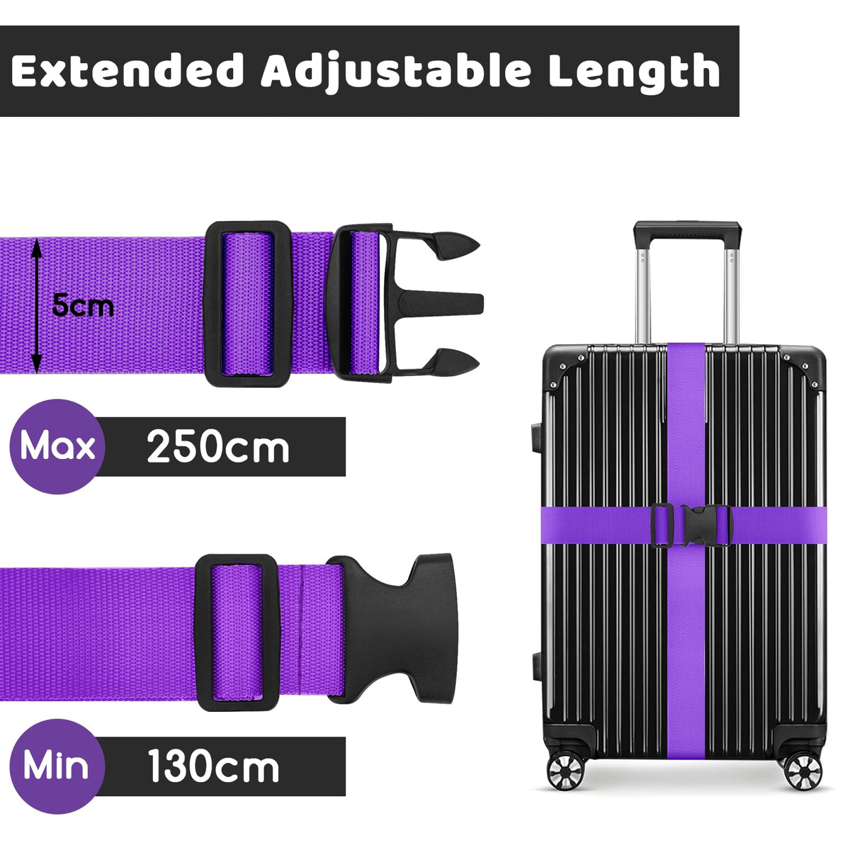 WISYOK Luggage Straps Extended, 4 Pack, 130-250cm Adjustable, Pink SkyBlue