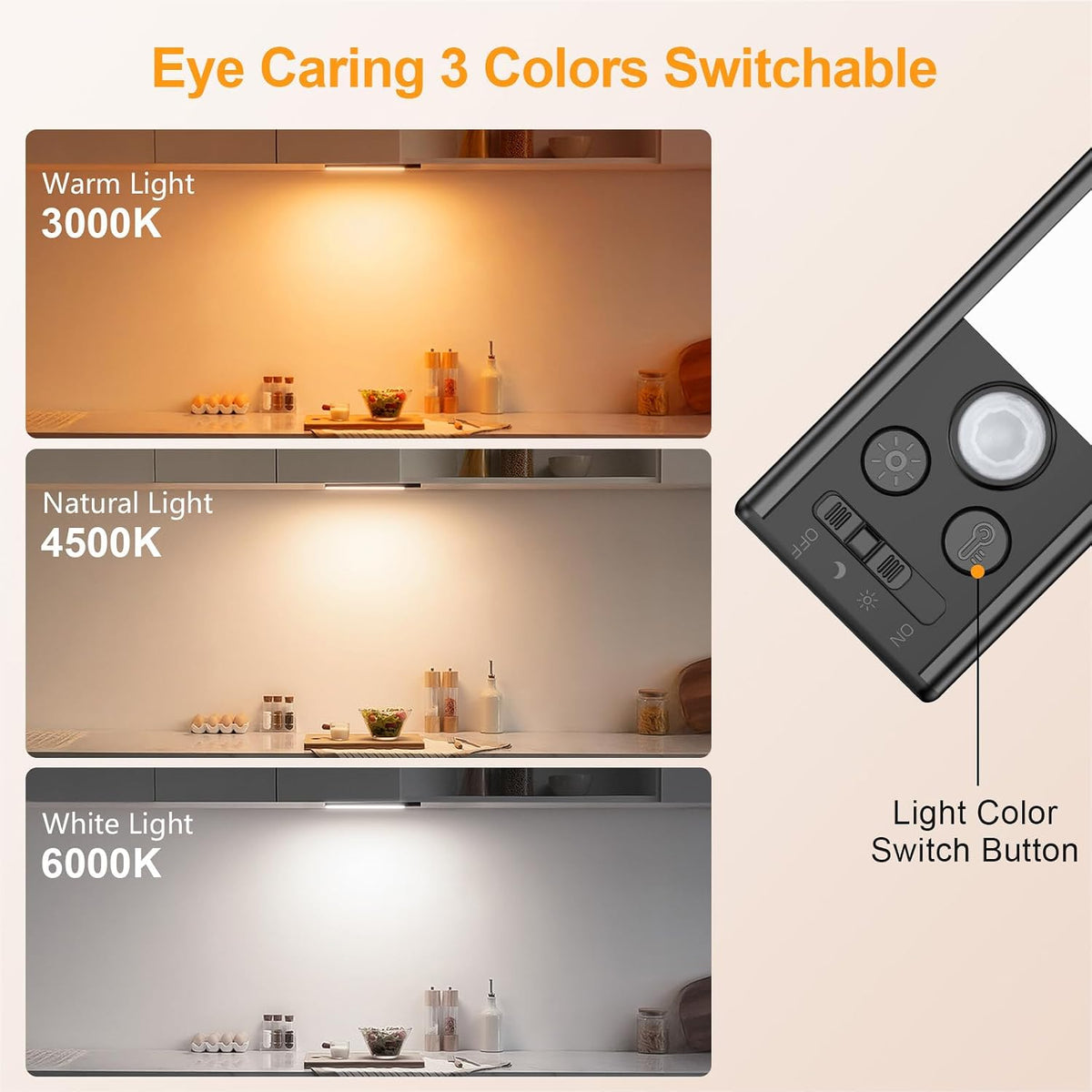 Gritin Under Cabinet Lighting 10.2inch,2 Pack Eye Caring 3-Color 4 Working Modes Dimmable Motion Sensor Light Indoor,Rechargeable Wireless Magnetic Closet Lights Under Counter Light for Kitchen,Stairs