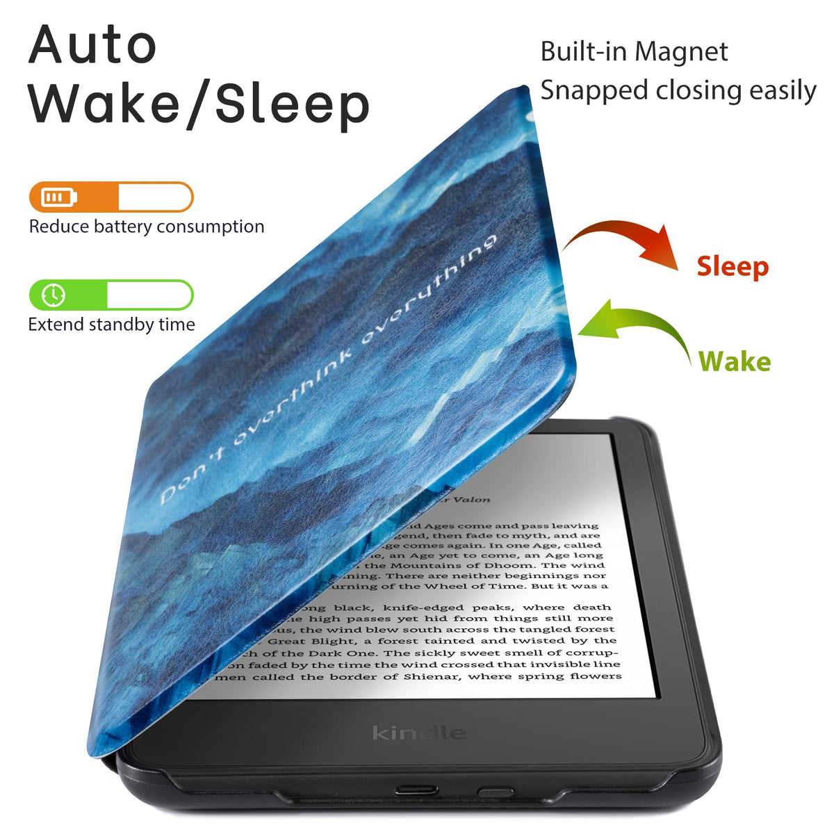 CoBak Case for 6" Kindle 11th Generation 2024 and 2022, Premium PU Leather Smart Cover with Auto Sleep/Wake for Kindle, Black