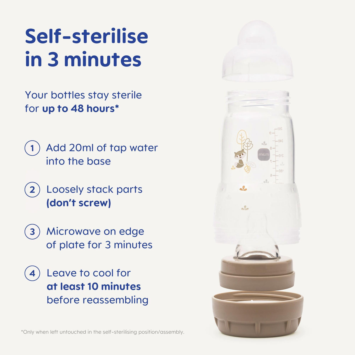 MAM Easy Start Anti-Colic Bottle, 1x 130ml, Self-Sterilising, Linen