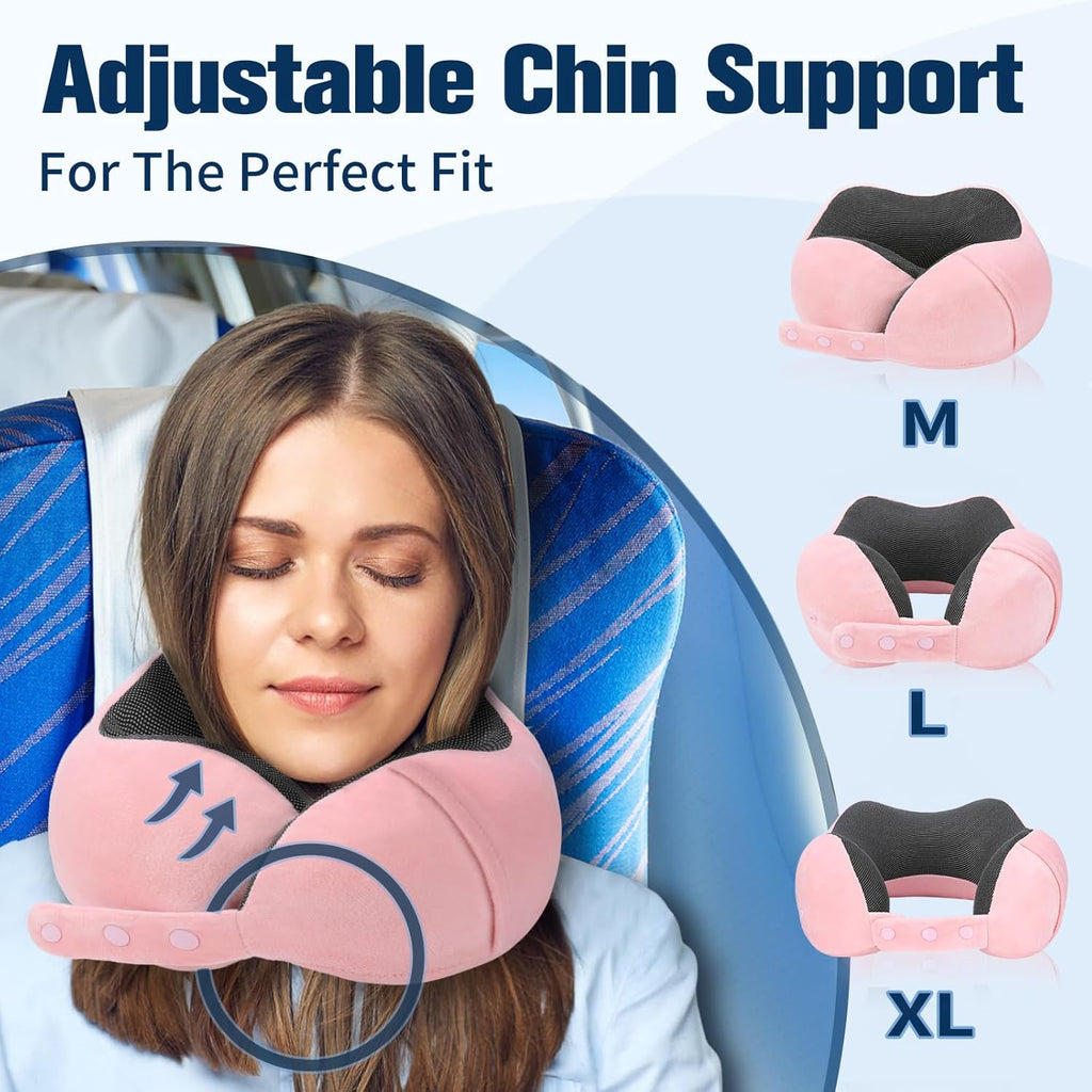 Cirorld Travel Pillow for Airplane, Neck Pillow for Travel, Memory Foam Travel Neck Pillow for Adults, Adjustable & Compact Flight Pillow, Ergonomic Neck Cushion, With Ear Plugs, Eye Mask, Carry Bag