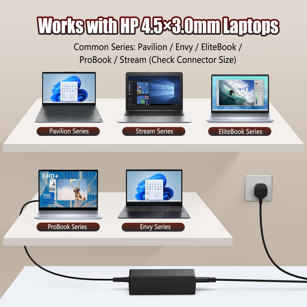 90W Laptop Charger Compatible with HP EliteBook Probook Pavilion Compaq
