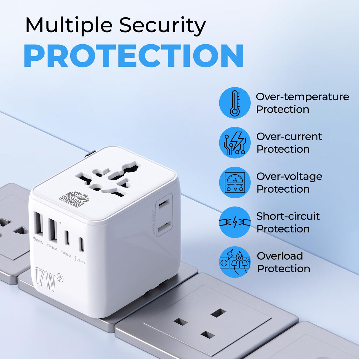 Double Dragon 2-Pack UK Electric Toothbrush & Shaver Plug Adapter | 2-Pin to 3-Pin Bathroom Converter | Supports UK EU Round & US Flat 2-Pin Plugs | 1A Fused | Compatible with Oral-B, Braun, Philips