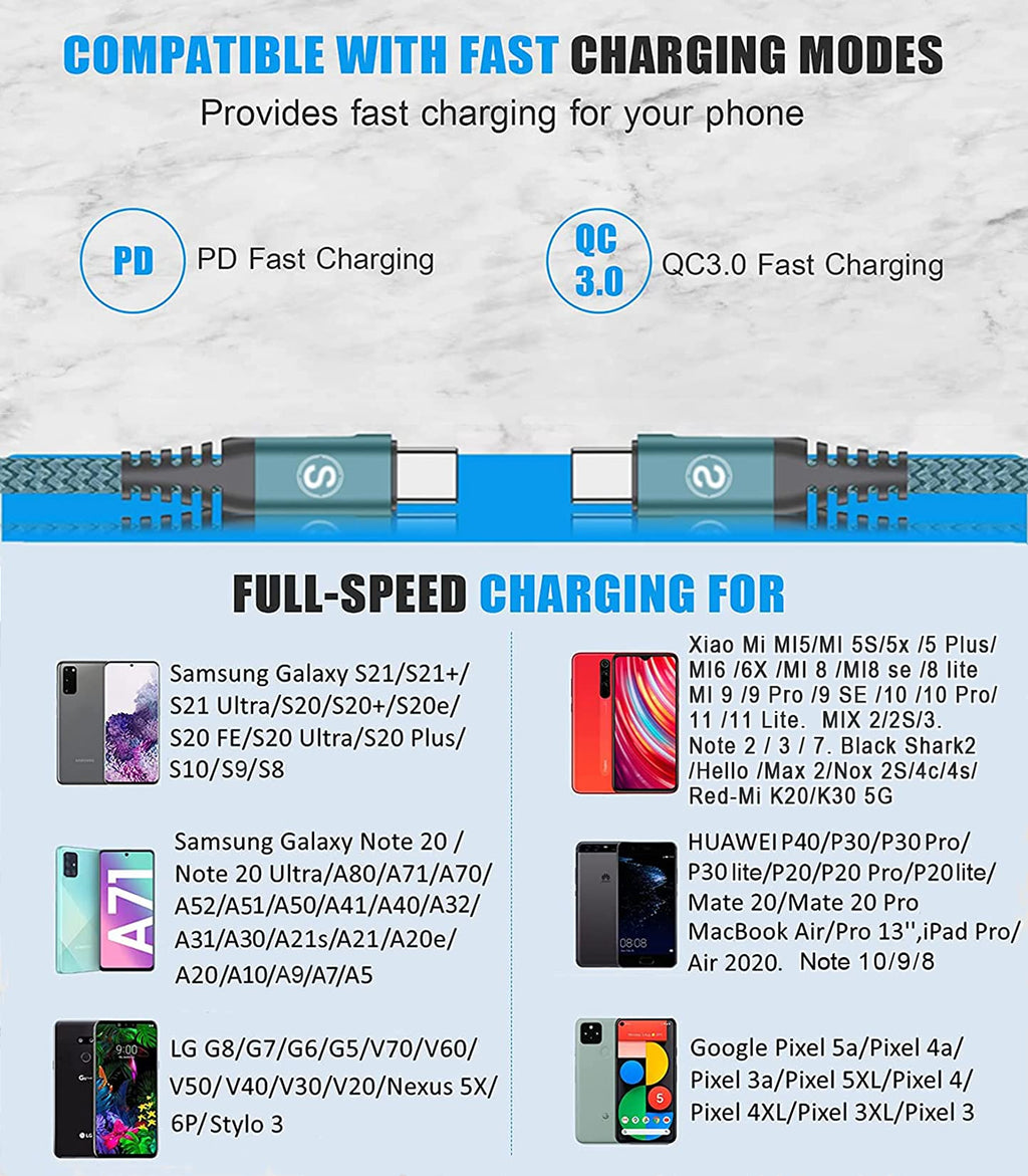 2-Pack 2m 60W USB C to USB C Charger Cable, PD Type C Super Fast Charging for iPhone 17 air 16 15 MacBook iPad Pro, Samsung Flip Fold 7 6 5 S26 S25 S24 S23 Ultra, Steam Deck, Nintendo Switch etc