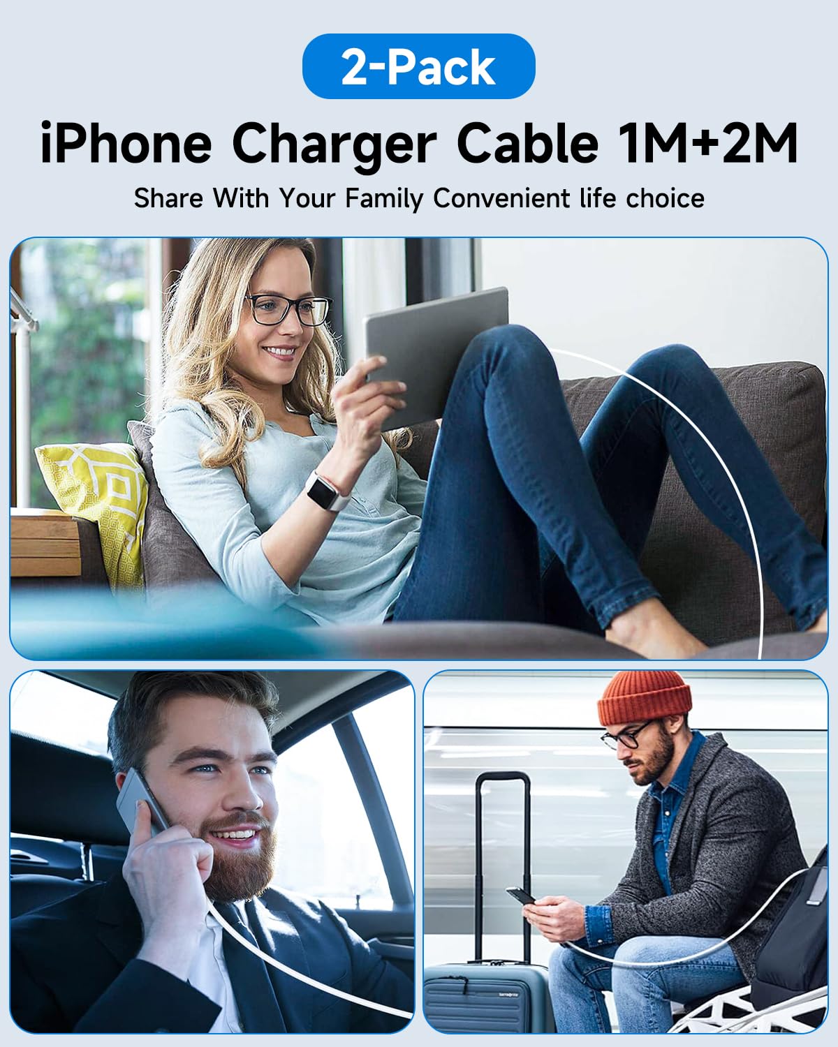 Long iPhone Charger Cable 3M, [Apple MFi Certified] USB to Lightning Cable