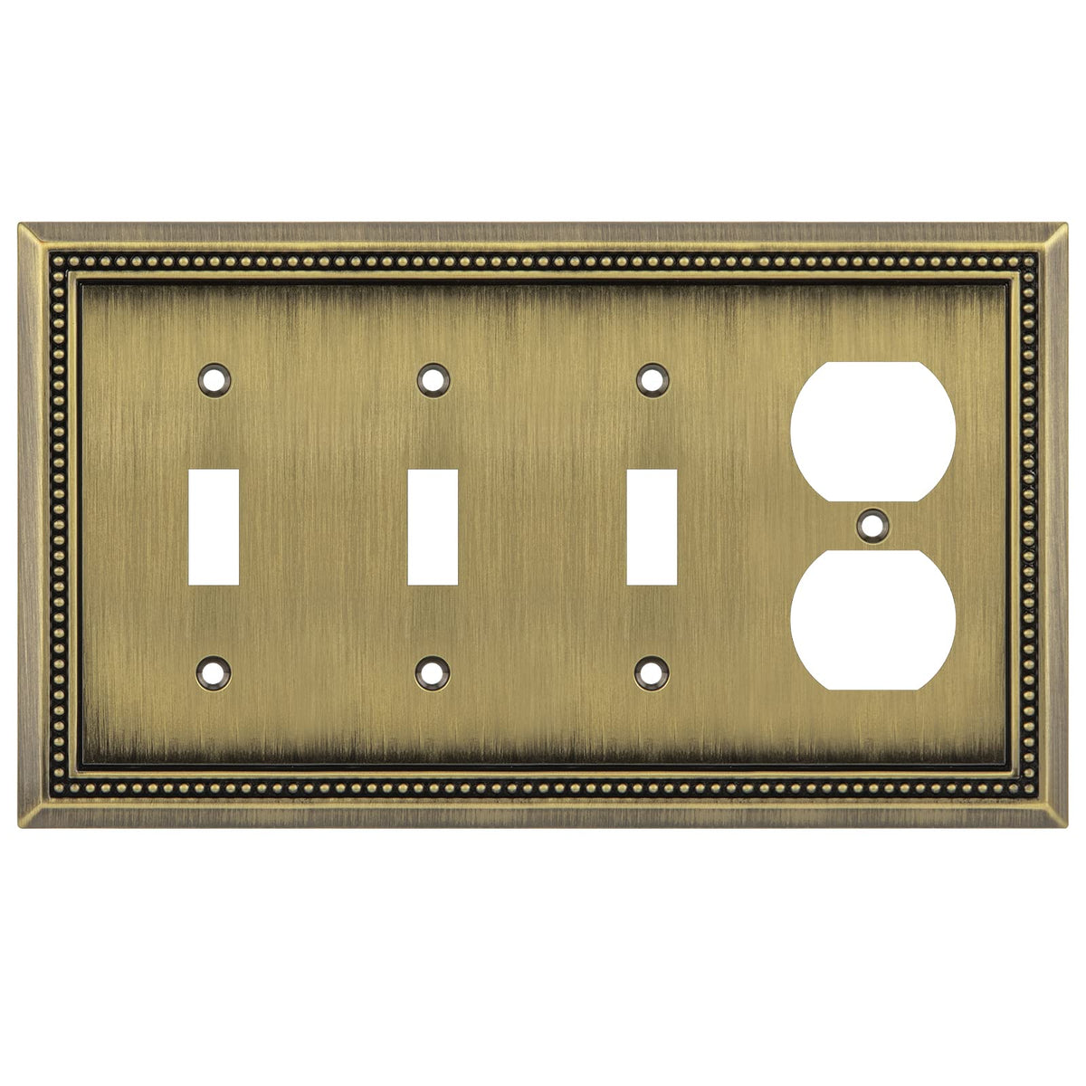 Sunken Pearls Heavy-Duty 4 Toggle Light Switch Plate, Antique Brass, 1 Pack