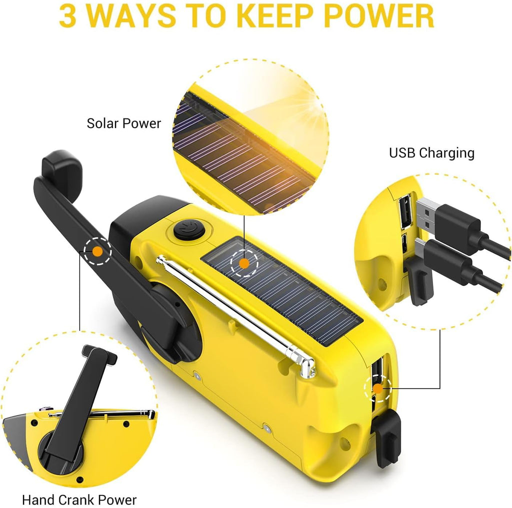 SOLARBABY Wind Up Solar Radio, Emergency Hand Crank Self Powered AM/FM Survival Solar Weather Radio with LED Flashlight,SOS Alarm,2000mAh Emergency Power Bank for Smart Phone (M-Orange)
