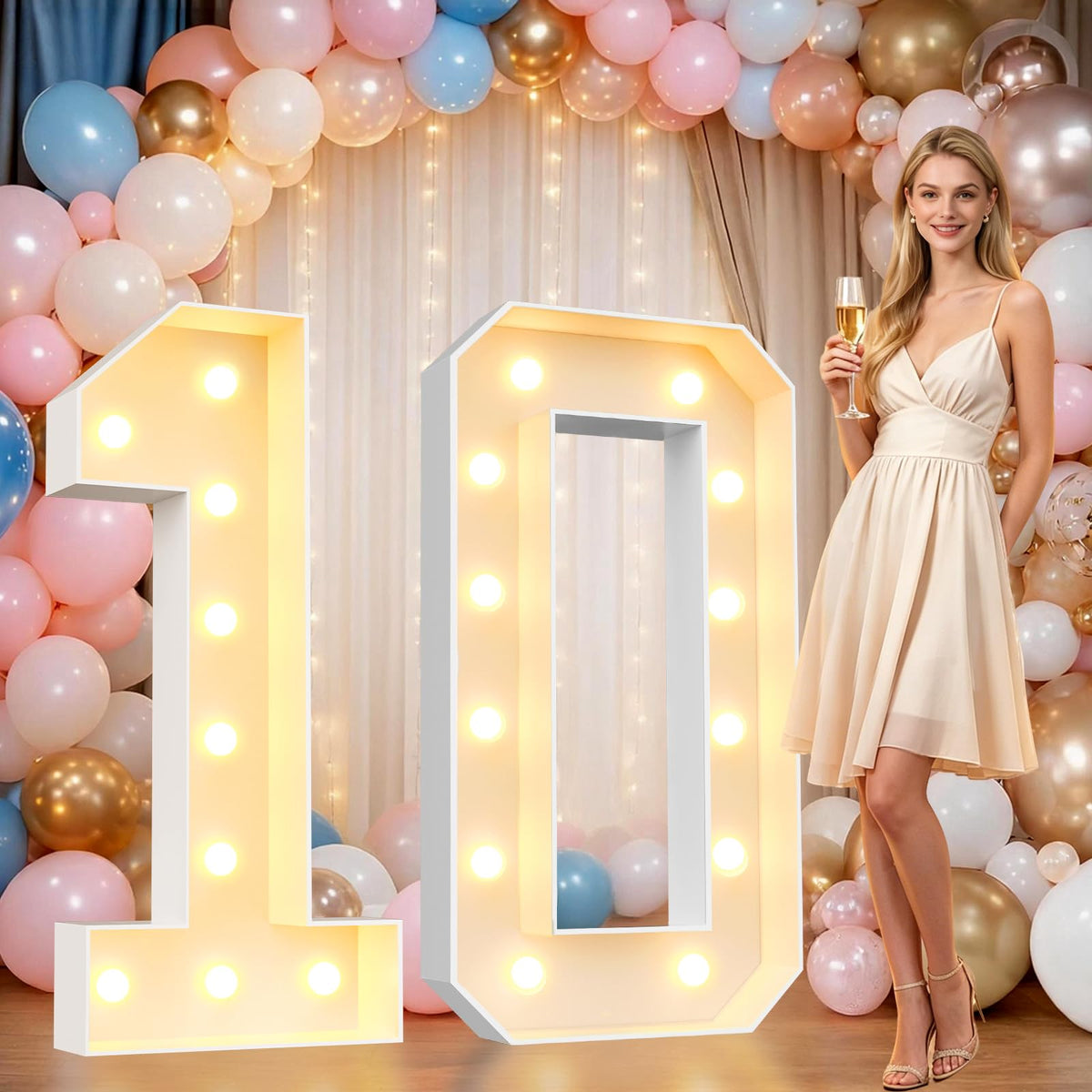 Pooqla 2.4FT Light Up Numbers, Marquee Numbers 2.4 Feet Tall Party Decor for Her Him, Mosaic Big Sign for 7th 17th 70th Birthday Anniversary Decoration Backdrop, Large Pre-Cut Frame Number 7
