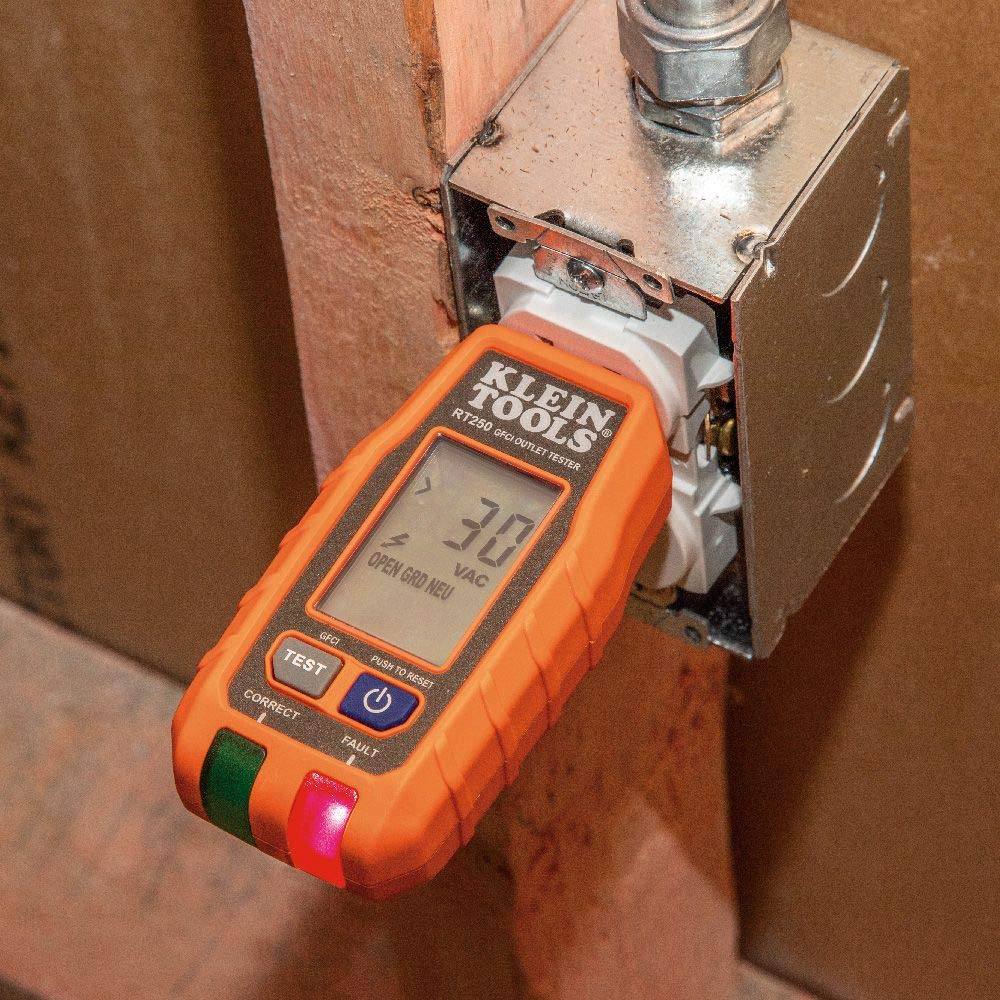 Klein Tools RT250 GFCI Outlet Tester with LCD Display, Electric Voltage Tester for Standard 3-Wire 120V Electrical Receptacles