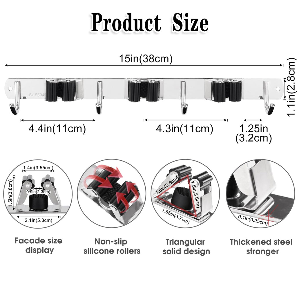 AceMining Broom Holder Wall Mount, 5 Racks 4 Hooks Heavy Duty Mop Organizer