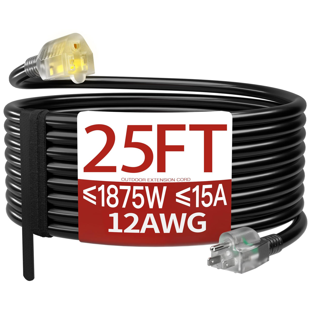 Skrizcable 16/3 15 FT Outdoor Extension Cord Waterproof, Black Power Cord