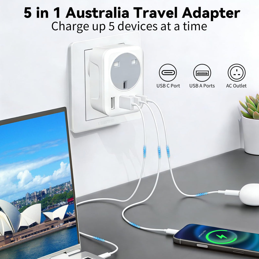 2 Pack UK To European Plug Adapter, 5 IN 1 European Travel Adaptor with 2 USB C & 2 USB A, EU Plug Adapter for Germany Spain France Turkey Greece etc (Type E/F)