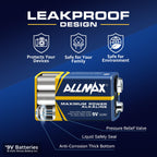 Allmax 9V (6LR61) Maximum Power Alkaline Batteries (4 Count) – 9 Volt